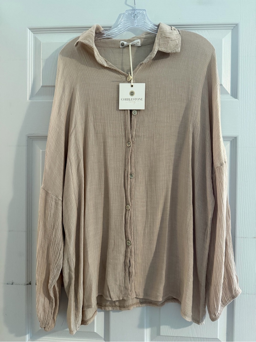 Women's Beige Button-Down Gauze Blouse